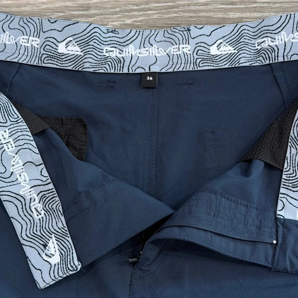 Quiksilver Hybrid Amphibian Shorts Men's 36 Total Eclipse Navy Stretch Zip NEW